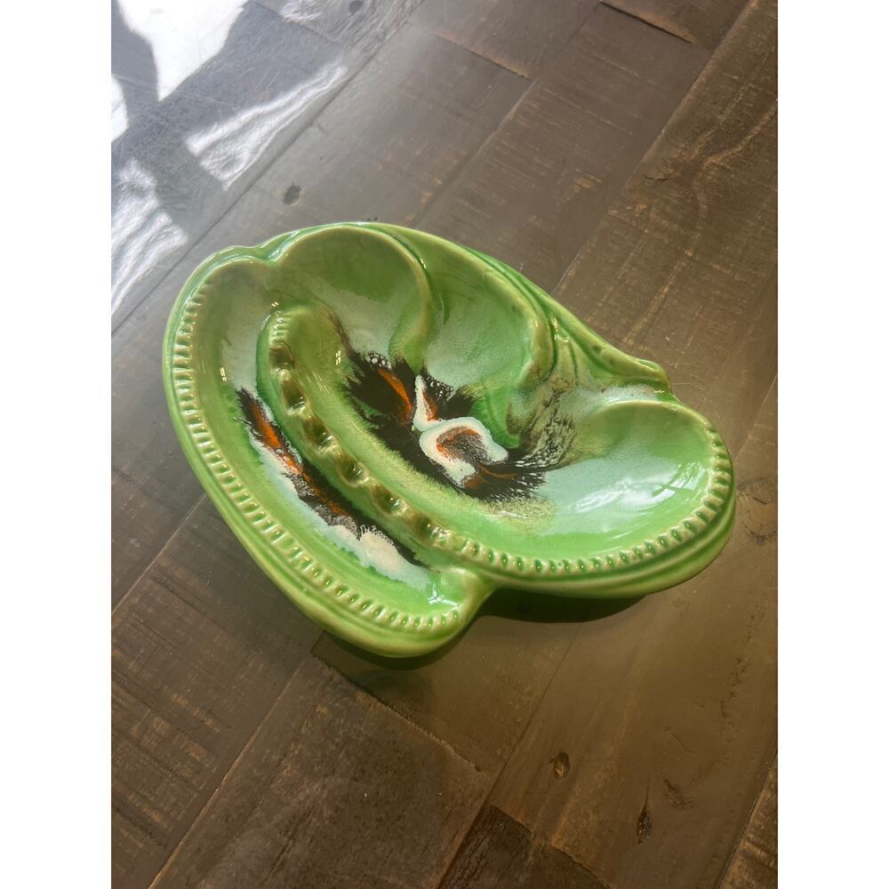 Vintage California Pottery 678 Green Drip Glaze Ceramic Ashtray Mid Century MCM